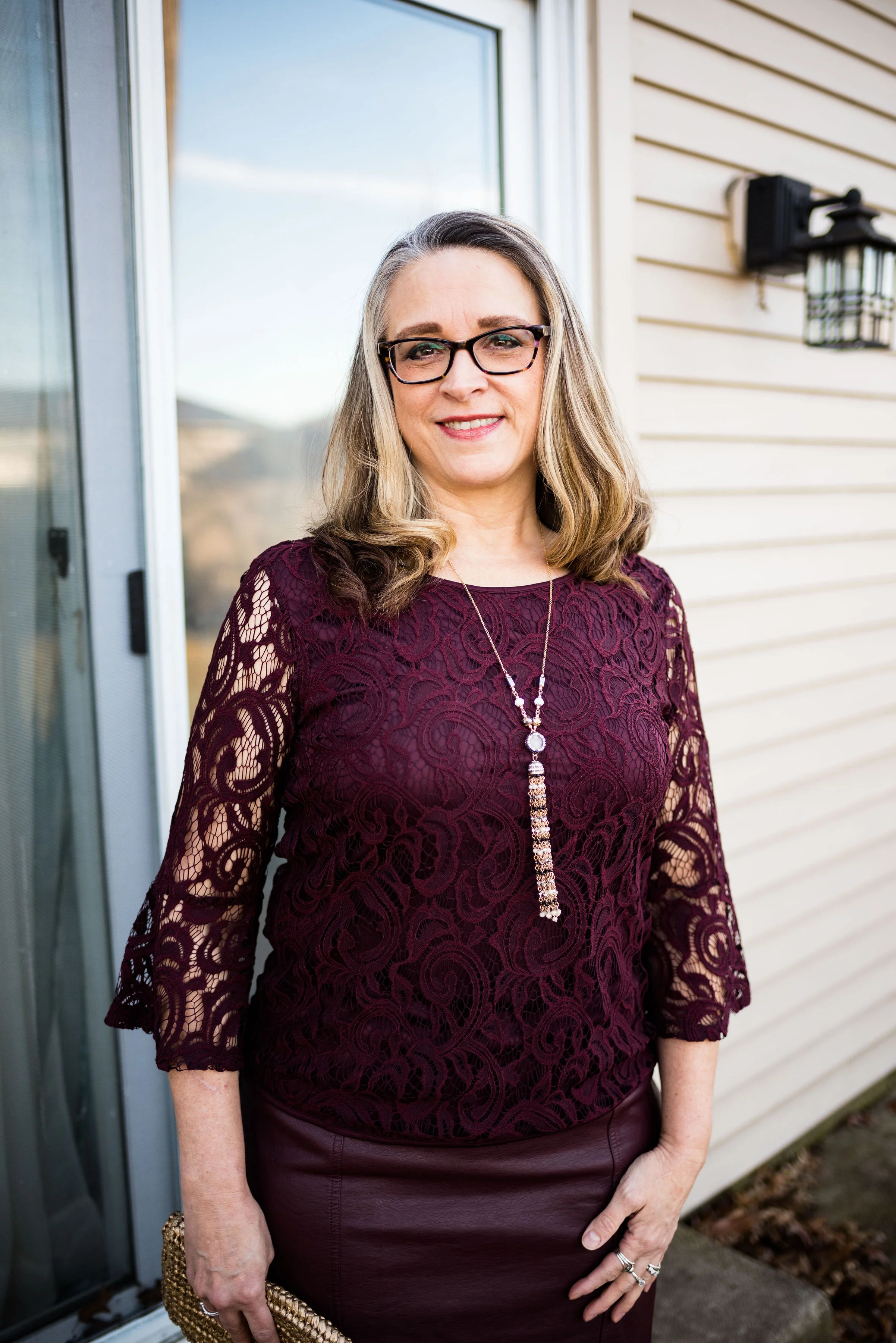 Burgundy leather skirt plus size top
